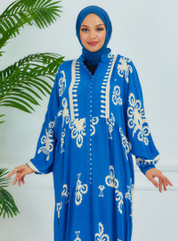 Robe Modeste Broderie Indigo Bleu