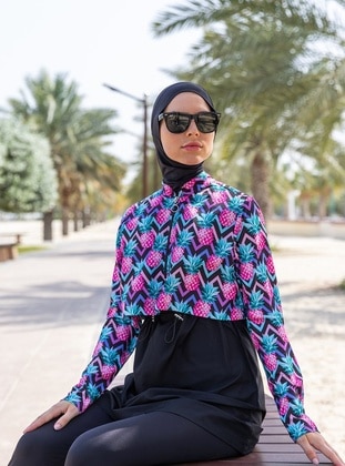 Black - Printed - Burkini - Remsa Mayo