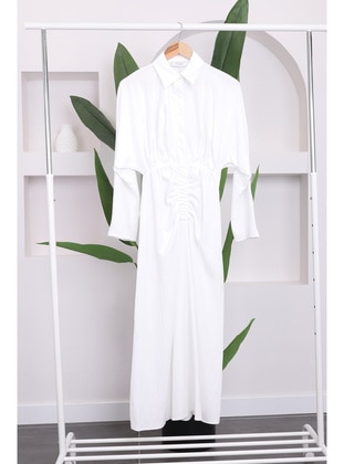 White - Unlined - Modest Dress - İmaj Butik