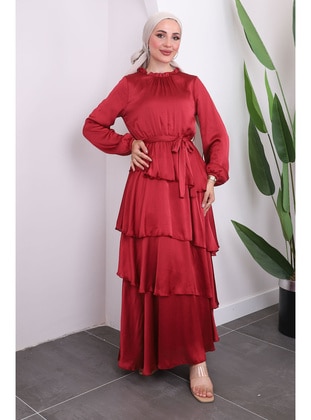 Burgundy - Fully Lined - Modest Evening Dress - İmaj Butik