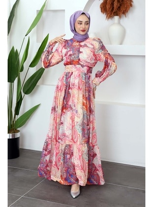 Fuchsia - Fully Lined - Modest Dress - İmaj Butik