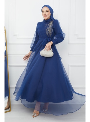 Navy Blue - Fully Lined - Modest Evening Dress - İmaj Butik