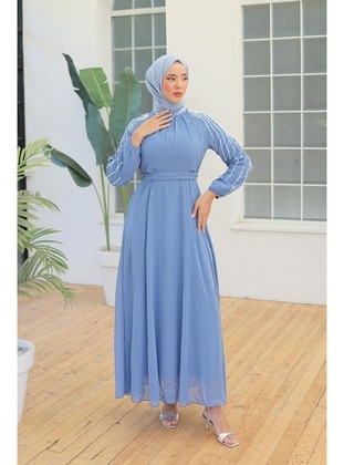 Light Blue - Modest Evening Dress - Hakimoda