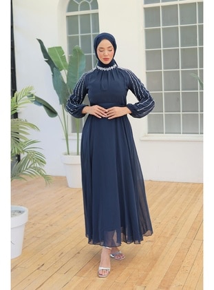 Navy Blue - Modest Evening Dress - Hakimoda