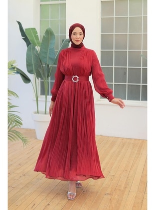 Burgundy - Modest Evening Dress - Hakimoda