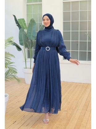 Navy Blue - Modest Evening Dress - Hakimoda