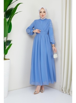 Blue - Modest Evening Dress - Hakimoda