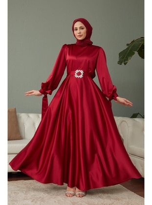 Burgundy - Modest Evening Dress - Hakimoda