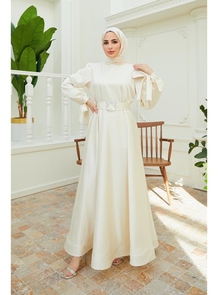 Ecru - Modest Evening Dress - Hakimoda