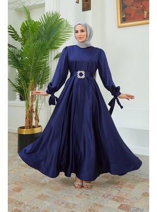 Navy Blue - Modest Evening Dress - Hakimoda