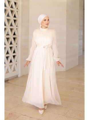 Beige - Modest Evening Dress - Hakimoda