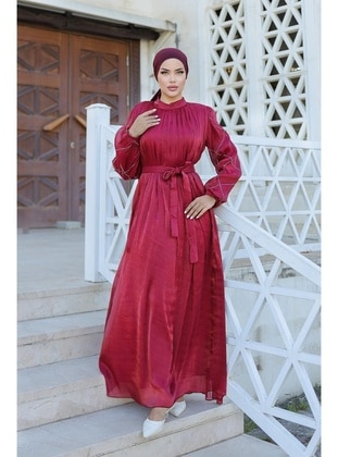 Burgundy - Modest Evening Dress - Hakimoda