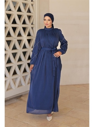 Navy Blue - Modest Evening Dress - Hakimoda