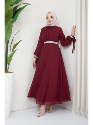 Burgundy - Modest Evening Dress - Hakimoda