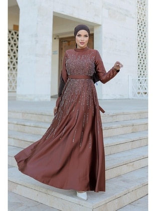 Brown - Modest Evening Dress - Hakimoda