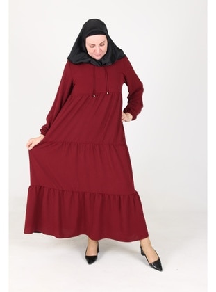 Burgundy - Plus Size Dress - GELİNCE