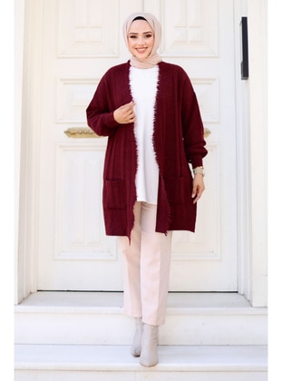 Burgundy - Knit Cardigan - Tesettür Dünyası