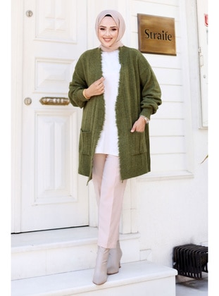 Khaki - Knit Cardigan - Tesettür Dünyası