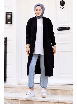 Black - Knit Cardigan - Tesettür Dünyası