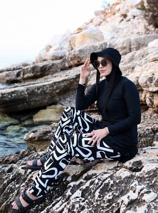 Black - Printed - Burkini - Remsa Mayo