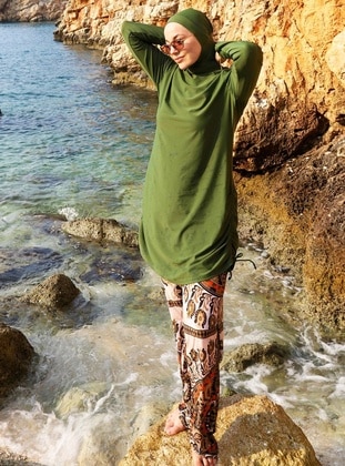 Khaki - Printed - Burkini - Remsa Mayo