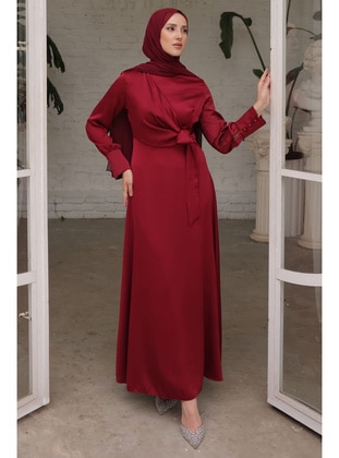 Burgundy - Unlined - Modest Evening Dress - İmaj Butik