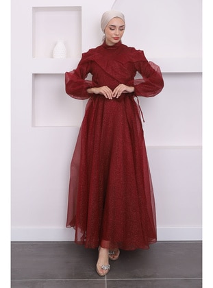 Burgundy - Fully Lined - Modest Evening Dress - İmaj Butik