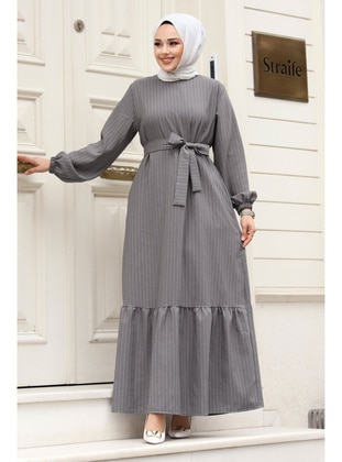 Grey - Plus Size Dress - Tesettür Dünyası