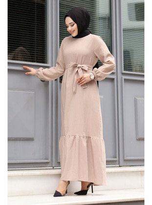 Beige - Plus Size Dress - Tesettür Dünyası