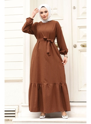 Brown - Plus Size Dress - Tesettür Dünyası