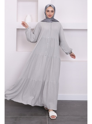 Grey - Unlined - Modest Dress - İmaj Butik