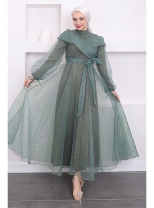 Khaki - Fully Lined - Modest Evening Dress - İmaj Butik