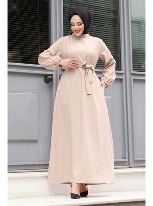 Beige - Plus Size Dress - Tesettür Dünyası