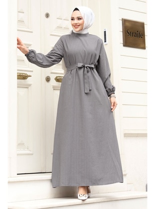 Grey - Plus Size Dress - Tesettür Dünyası