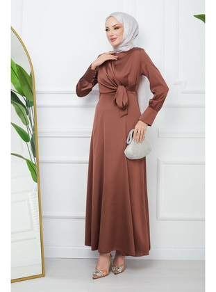 Brown - Unlined - Modest Evening Dress - İmaj Butik