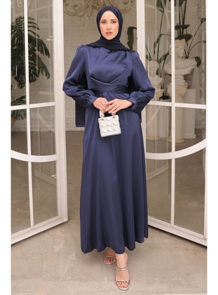 Navy Blue - Unlined - Modest Evening Dress - İmaj Butik