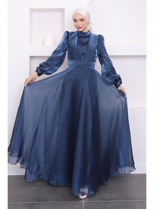 Navy Blue - Fully Lined - Modest Evening Dress - İmaj Butik