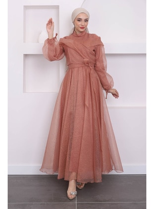 Salmon - Fully Lined - Modest Evening Dress - İmaj Butik