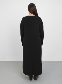 Kleid in Übergröße Rundhals Schwarz