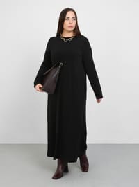 Kleid in Übergröße Rundhals Schwarz