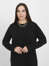 Kleid in Übergröße Rundhals Schwarz