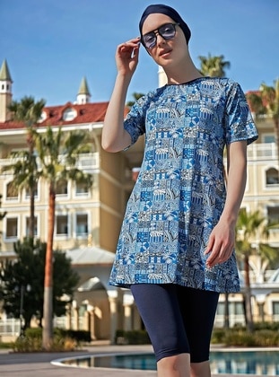 Navy Blue - Printed - Burkini - Remsa Mayo