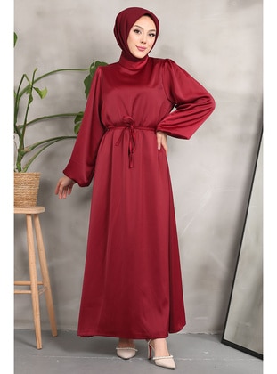 Burgundy - Fully Lined - Modest Evening Dress - İmaj Butik