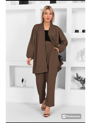 Brown - Plus Size Suit - Maymara