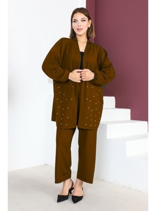 Brown - Plus Size Suit - Maymara