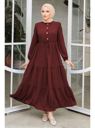 Burgundy - Modest Dress - Bestenur