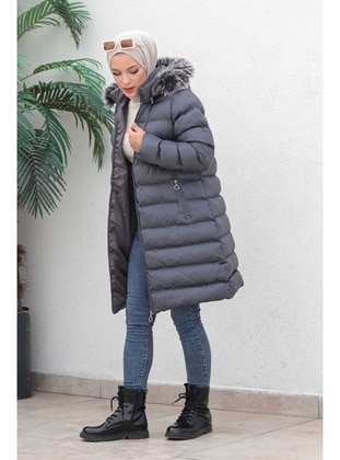 Smoke - Fully Lined - Plus Size Puffer Jacket - İmaj Butik