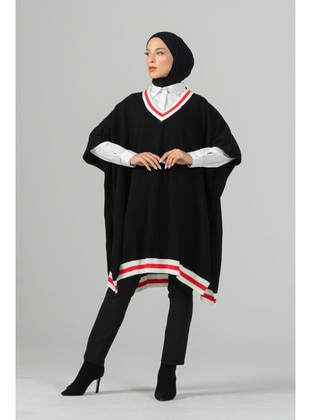 Black - Knit Poncho - Maymara