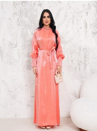 Salmon - Modest Evening Dress - Maymara