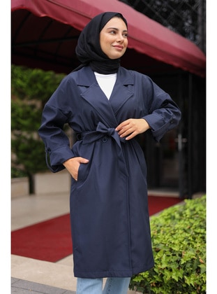 Navy Blue - Fully Lined - Trench Coat - İmaj Butik